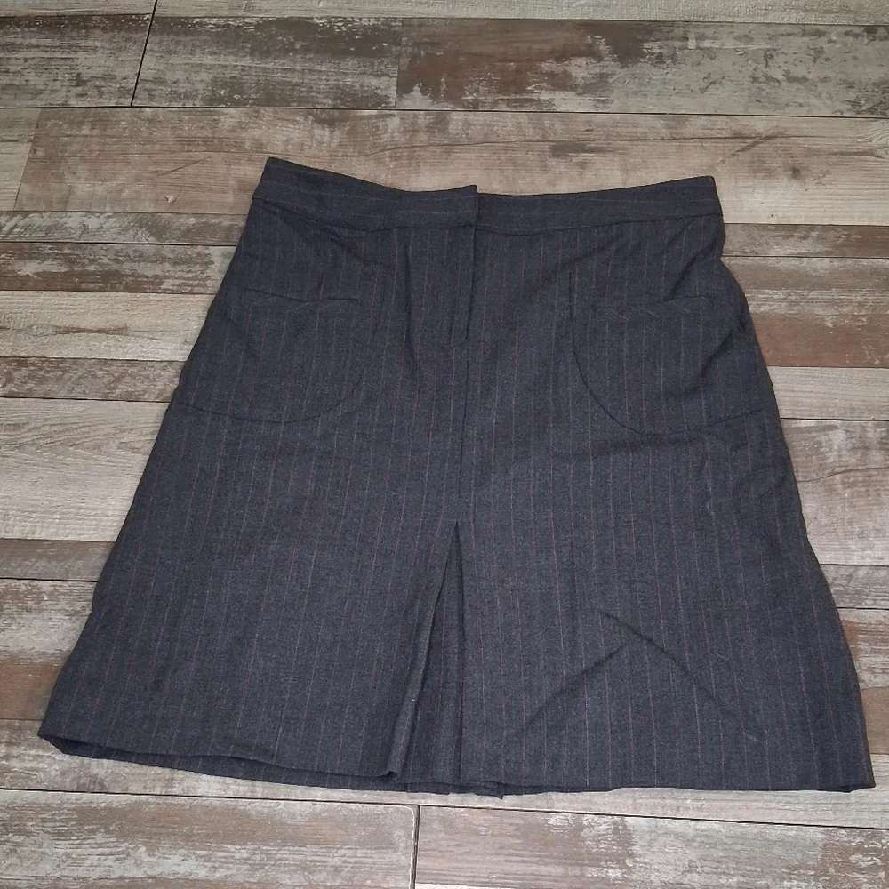 Lilly Pulitzer Pinstripe Wool Skirt Charcoal Gray Pink Pleated Lined Sz 6